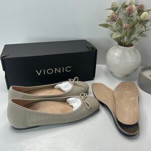 Vionic Klara Knit Square Toe Flats Oat Gold Women's 6.5 M Comfort Arch Support